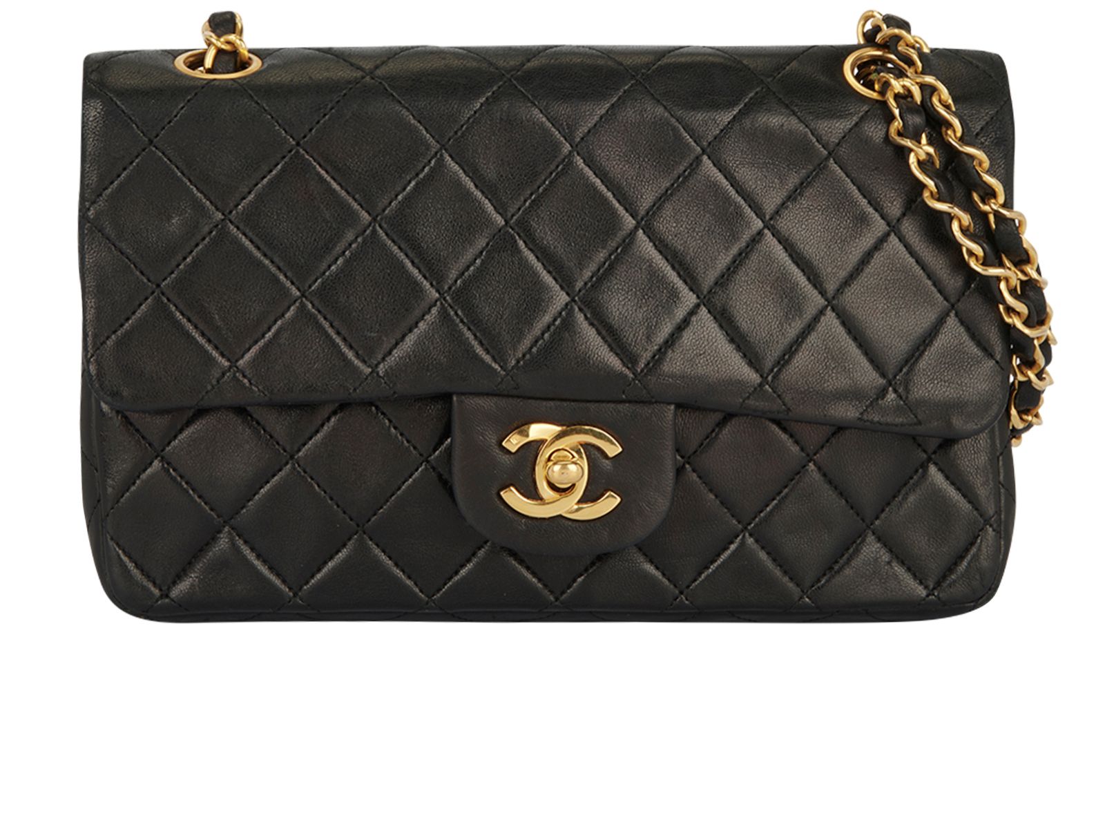 Chanel vintage classic double flap bag quilted lambskin small sale